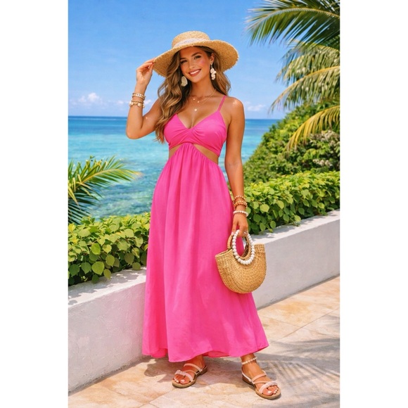Fashion Nova Dresses & Skirts - FASHION NOVA Hot Pink Cut Out Maxi Dress